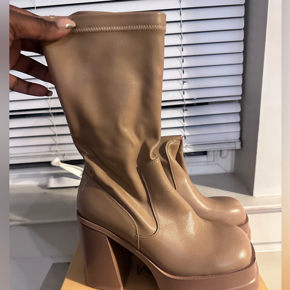 Brown platform booties